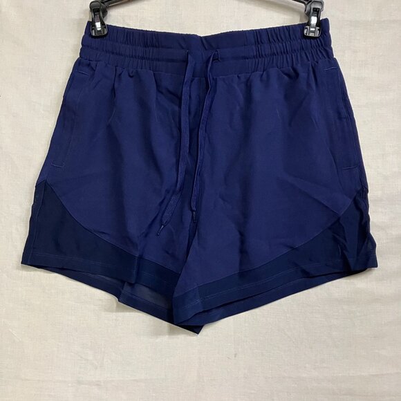 SILKWORLD Women's S Dark Blue High Waist Running Zipper Pockets Athletic Shorts - Picture 2 of 10